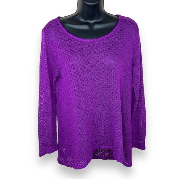 Medium Eddie Bauer Purple Lightweight Open Knit Top Long Sleeve  Stretch - Picture 1 of 8